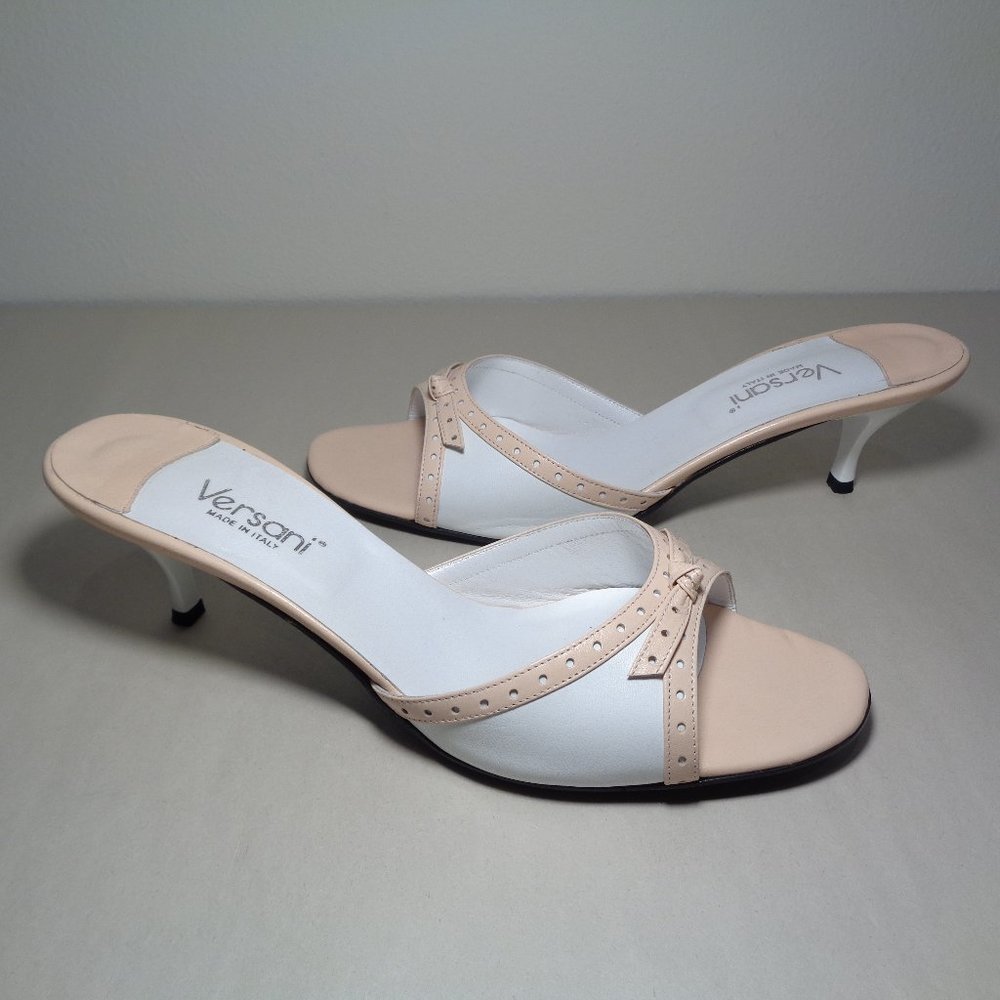 Versani Size 9.5 M BIANCO Rose White Leather Heeled Sandals New Women's Shoes
